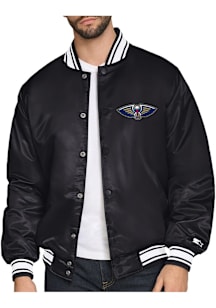 Starter New Orleans Pelicans Mens Black Triangle Satin Varisty Medium Weight Jacket