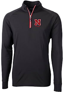 Cutter and Buck Nebraska Cornhuskers Mens Black Adapt Eco Knit Long Sleeve Qtr Zip Pullover