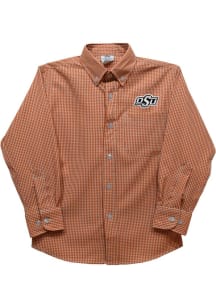 Vive La Fete Oklahoma State Cowboys Baby Orange Gingham Long Sleeve Polo