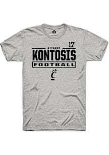 Giyahni Kontosis Cincinnati Bearcats Ash Football NIL Stacked Box Short Sleeve Player T Shirt