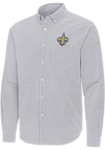 Antigua New Orleans Saints Mens Ash Porter Long Sleeve Dress Shirt