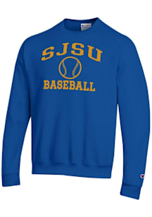 Champion San Jose State Spartans Mens Blue Baseball Powerblend Long Sleeve Crew Sweatshirt