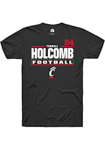 Terrell Holcomb Cincinnati Bearcats Black Football NIL Stacked Box Short Sleeve Player T Shirt