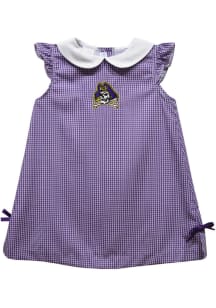 Vive La Fete East Carolina Pirates Baby Girls Purple Gingham Short Sleeve Dress