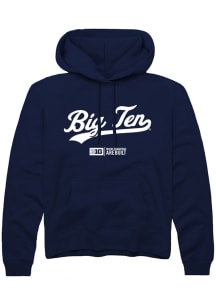 Mens Big Ten Navy Blue Rally Script Design Hooded Sweatshirt