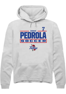 Arnau Pedrola Rally Mens White Tulsa Golden Hurricane NIL Stacked Box Player Hood