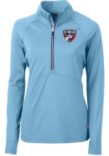 Cutter and Buck FC Dallas Womens Light Blue Adapt Eco Qtr Zip Pullover