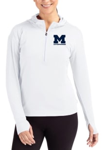 Womens Michigan Wolverines White Cutter and Buck Letterwinners M Club Daybreak Hood Qtr Zip