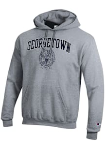 Champion Georgetown Hoyas Mens Grey ARCH SEAL Long Sleeve Hoodie