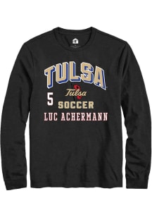 Luc Achermann Mens Black Tulsa Golden Hurricane NIL Arch Logo Long Sleeve Player T Shirt