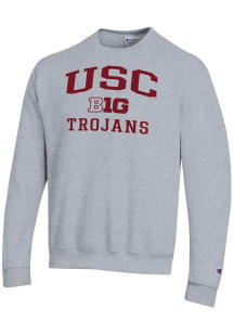 Mens USC Trojans Grey Champion Big Ten Powerblend Crew Sweatshirt