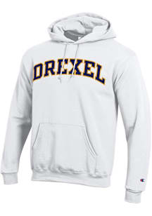 Mens Drexel Dragons White Champion Tackle Twill Arch Name Hooded Sweatshirt