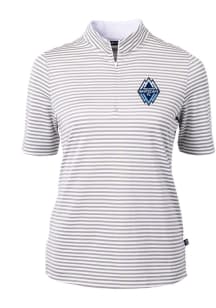 Cutter and Buck Vancouver Whitecaps FC Womens Grey Virtue Eco Pique Stripe Short Sleeve Polo Shirt
