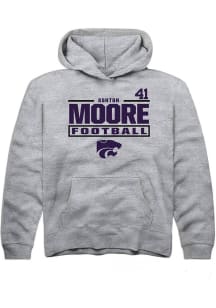 Ashton Moore Rally Youth Grey K-State Wildcats NIL Stacked Box Long Sleeve Player Hoodie