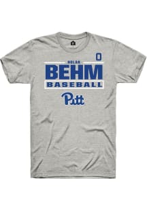 Nolan Behm Rally Mens Ash Pitt Panthers NIL Stacked Box Player T Shirt