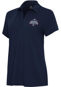 Antigua UConn Huskies Womens Navy Blue 2025 Womens National Champions Era Short Sleeve Polo Shirt