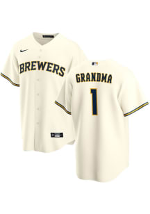 Milwaukee Brewers Mens Nike Replica Home Number 1 Grandma Jersey - White