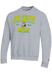 Champion Oregon Ducks Mens Grey EST Date Mom Powerblend Long Sleeve Crew Sweatshirt