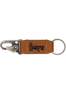 Brown Nebraska Cornhuskers Vegan Leather Carabiner Keychain