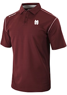 Columbia Mississippi State Bulldogs Mens Maroon Heat Seal Omni Wick Shotgun Short Sleeve Polo