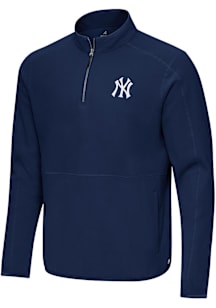 Antigua New York Yankees Mens Navy Blue Step Up Long Sleeve Qtr Zip Pullover