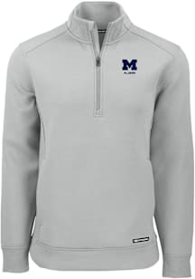 Cutter and Buck Michigan Wolverines Mens Ash Alumni Roam Long Sleeve Qtr Zip Pullover