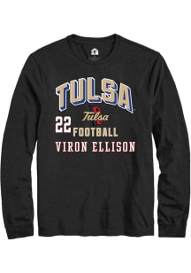 Viron Ellison Mens Black Tulsa Golden Hurricane NIL Arch Logo Long Sleeve Player T Shirt