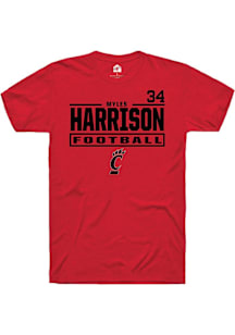 Myles Harrison Cincinnati Bearcats Red Football NIL Stacked Box Short Sleeve Player T Shirt