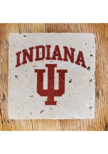 Red Indiana Hoosiers Team Name with Logo 4x4 Stone Coaster