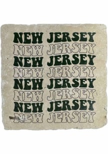 New Jersey Green Wavy Stacked Text Coaster - White