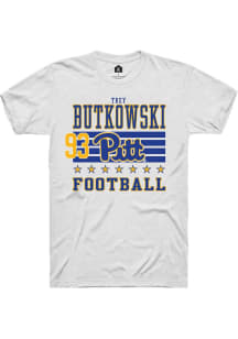 Trey Butkowski Rally Mens White Pitt Panthers NIL Striped Player T Shirt
