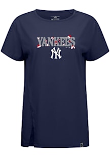 Levelwear New York Yankees Womens Navy Blue Influx Festive Short Sleeve T-Shirt