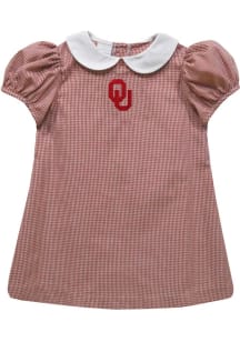 Vive La Fete Oklahoma Sooners Toddler Girls Crimson Gingham Collar Short Sleeve Dress