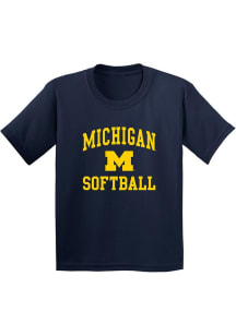 Youth Navy Blue Michigan Wolverines Arch Logo Softball Short Sleeve T-Shirt