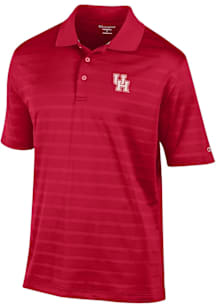 Champion Houston Cougars Mens Red LC Emb Textured Solid Short Sleeve Polo
