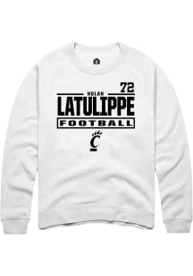 Nolan Latulippe Rally Mens White Cincinnati Bearcats NIL Stacked Box Player Crew