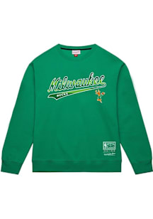 Mitchell and Ness Milwaukee Bucks Mens Kelly Green Classic Wordmark Long Sleeve Crew Sweatshirt