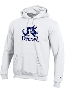 Mens Drexel Dragons White Champion Versa Twill Academic Dragon Hooded Sweatshirt