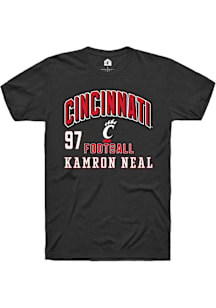 Kamron Neal Cincinnati Bearcats Black Football NIL Arch Logo Short Sleeve Player T Shirt