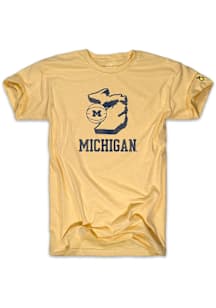The Mitten State Michigan Wolverines Yellow Basketball State Short Sleeve Fashion T Shirt