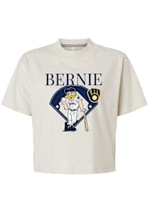 Bernie Brewer  Soft As A Grape Milwaukee Brewers Womens White Boxy Short Sleeve T-Shirt