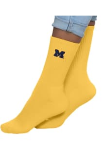 Mid Calf Basic Michigan Wolverines Womens Crew Socks - Gold