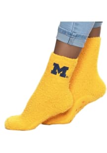 Fuzzy Slipper Michigan Wolverines Womens Quarter Socks - Gold