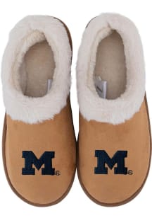Faux Fur Michigan Wolverines Womens Slippers - Brown