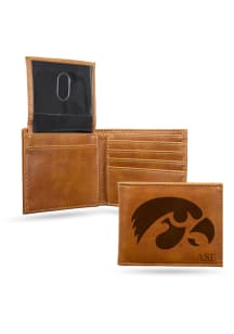 Personalized Laser Engraved Iowa Hawkeyes Mens Bifold Wallet - Brown