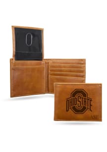 Personalized Laser Engraved Ohio State Buckeyes Mens Bifold Wallet - Brown