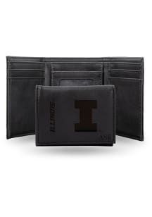 Personalized Laser Engraved Illinois Fighting Illini Mens Trifold Wallet - Black
