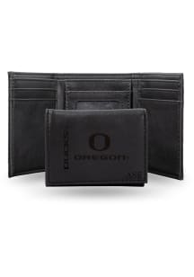 Personalized Laser Engraved Oregon Ducks Mens Trifold Wallet - Black