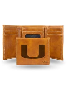 Miami Hurricanes Personalized Laser Engraved Mens Trifold Wallet
