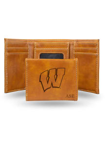 Wisconsin Badgers Personalized Laser Engraved Mens Trifold Wallet